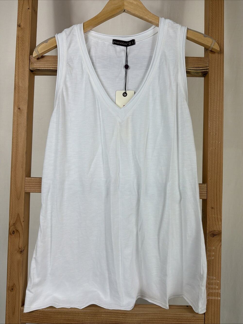 NWT XCVI Wearables White V Neck Long Tank Top #1175 Size LARGE